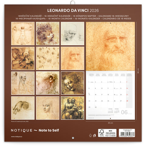 Poznámkový kalendář Leonardo da Vinci 2026, 30 x 30 cm