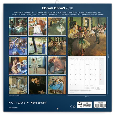 Poznámkový kalendář Edgar Degas 2026, 30 x 30 cm
