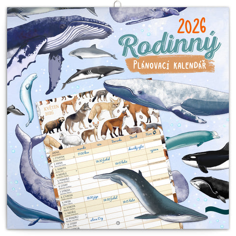 Rodinný plánovací kalendář Animalium 2026, 30 x 30 cm