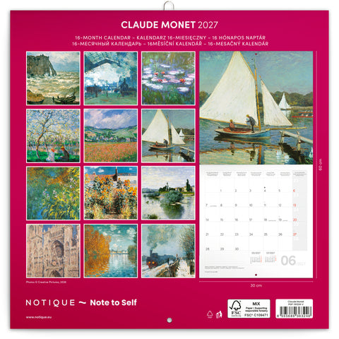 Poznámkový kalendář Claude Monet 2027, 30 x 30 cm