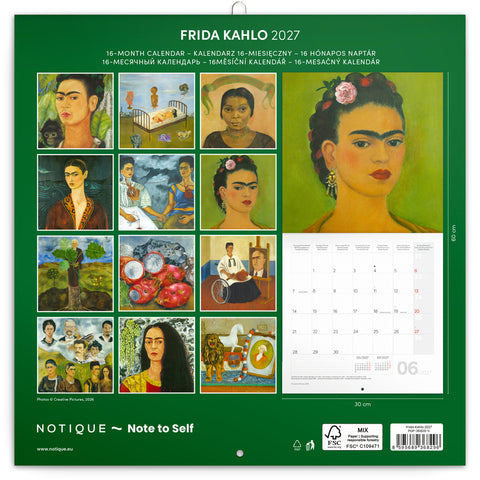Poznámkový kalendář Frida Kahlo 2027, 30 x 30 cm