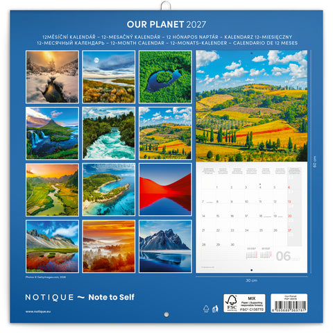Poznámkový kalendář Naše Planeta 2027, PLASTIC FREE, 30 x 30 cm