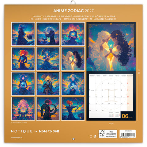 Poznámkový kalendář Anime Zodiac 2027, 30 x 30 cm