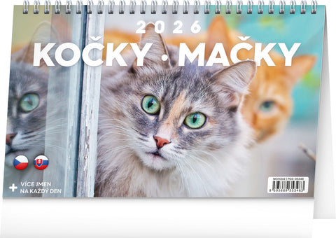 Stolní kalendář Kočky – Mačky CZ/SK 2026, 23,1 x 14,5 cm