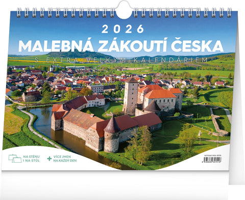 Stolní kalendář Malebná zákoutí Česka 2026 s extra velkým kalendáriem, 30 x 21 cm