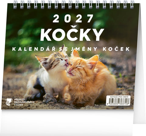 Stolní kalendář Kočky – se jmény koček 2027, 16,5 x 13 cm