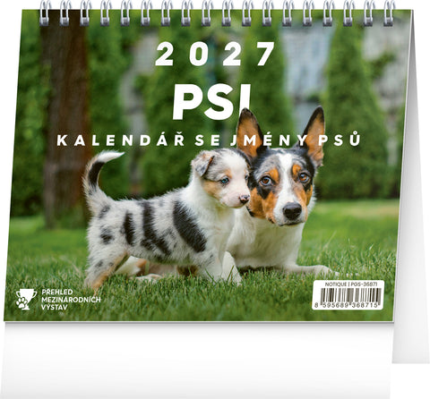 Stolní kalendář Psi – se jmény psů 2027, 16,5 x 13 cm